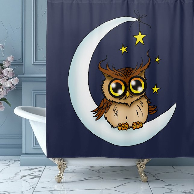 Owl Moon Blue Niedlich Stars Duschvorhang (Von Creator hochgeladen)