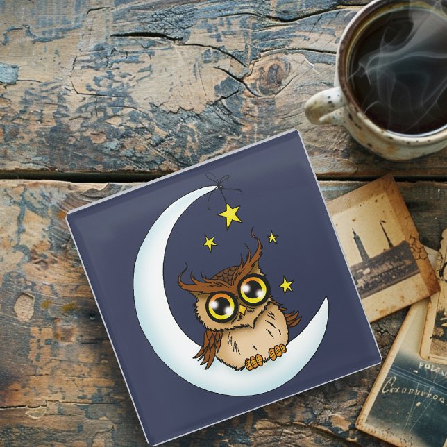 Owl Moon Blue Niedlich Stars Glasuntersetzer (Von Creator hochgeladen)