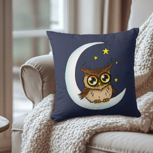 Owl Moon Blue Niedlich Stars Kissen