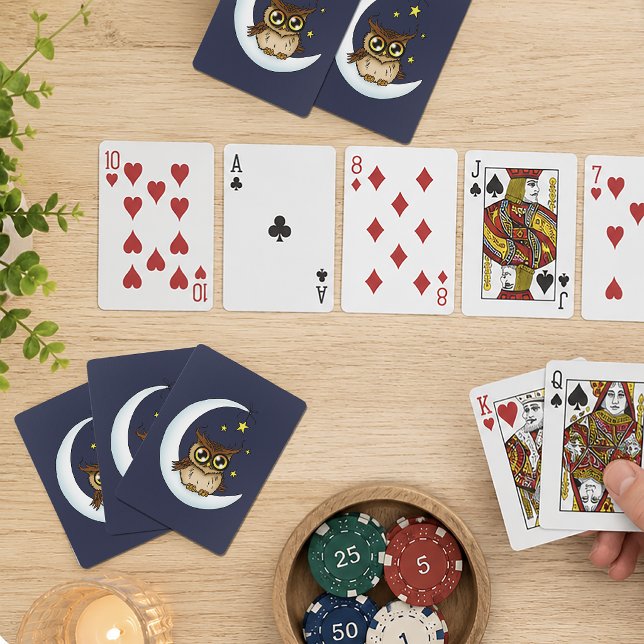 Owl Moon Blue Niedlich Stars Spielkarten (Von Creator hochgeladen)