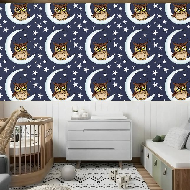 Owl Moon Blue Niedlich Stars Tapete (Von Creator hochgeladen)