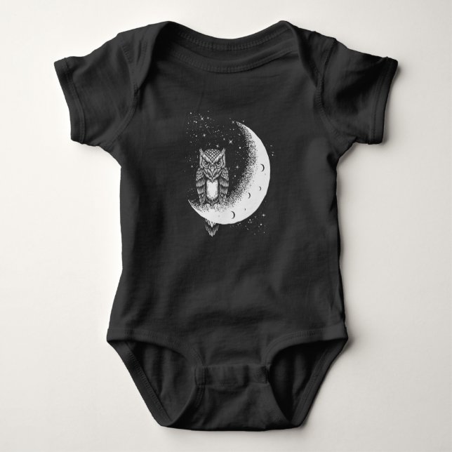 Owl Moon Celestial Bird Crescent Baby Strampler (Vorderseite)