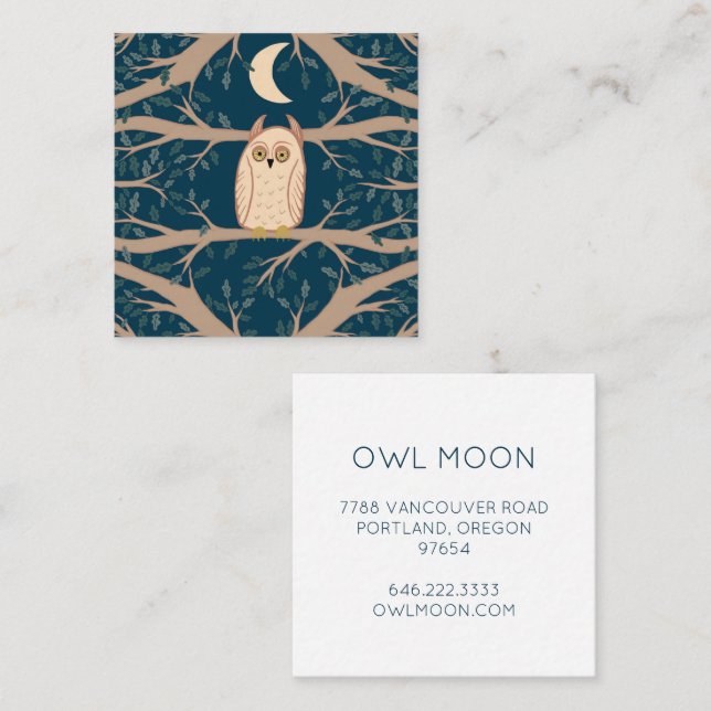 Owl Moon Mystical Magic Boho farbenfroh Quadratische Visitenkarte (Vorne/Hinten)