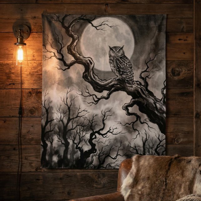 Owl Moon Tapestry | Dark Forest Art  Wandteppich (Von Creator hochgeladen)