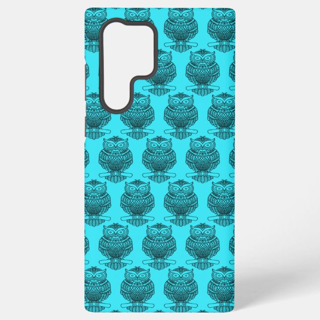 Owl (neonblau) - Samsung (S22 Ultra) Case Galaxy Hülle (Rückseite)