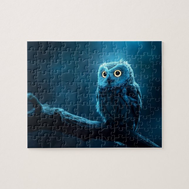 owl on a branch at night puzzle (Horizontal)