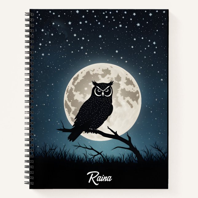 Owl on a Magical Night Notizbuch (Vorderseite)