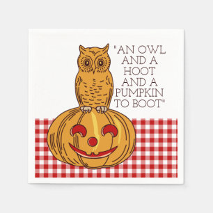 Owl on Pumpkin Gingham Pattern Napkin Serviette