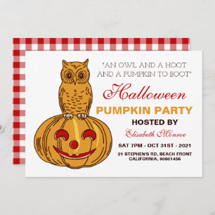 Owl on Pumpkin Halloween Pumpkin Party Gingham Einladung