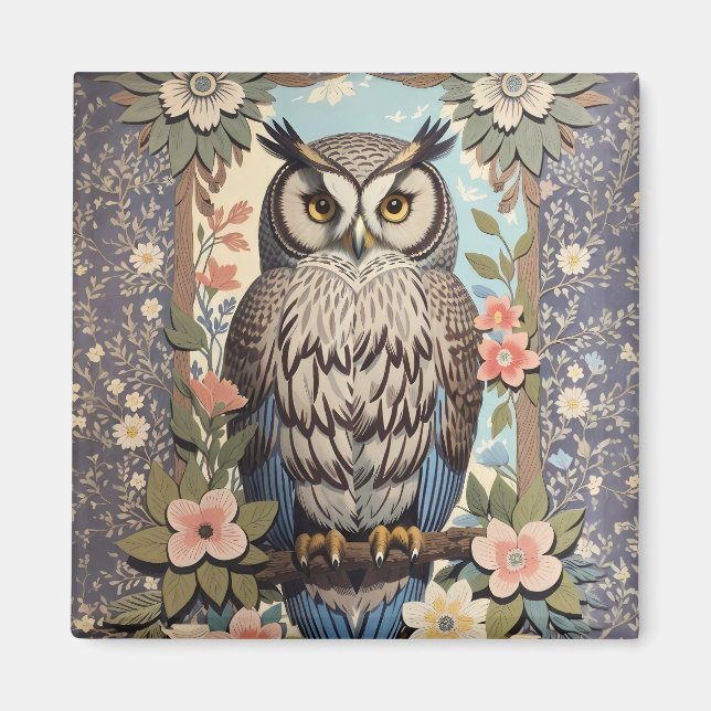 Owl Pastel Floral William Morris Inspiriert Magnet (Vorne)
