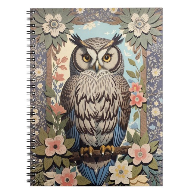 Owl Pastel Floral William Morris Inspiriert Notizblock (Vorderseite)