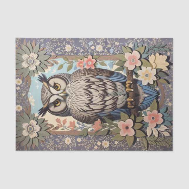 Owl Pastel Floral William Morris Inspiriert Seidenpapier (Vorderseite)