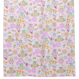Owl Pastel Pink Duschvorhang