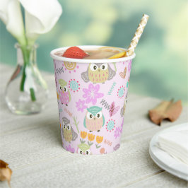 Owl Pastel Pink Pappbecher