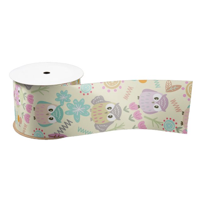 Owl Pastel Yellow   Satinband (Spule)