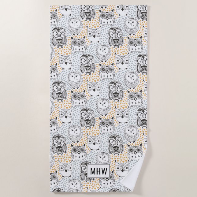 Owl Patterns Custom Mongram Beach Handtuch (Vorderseite)