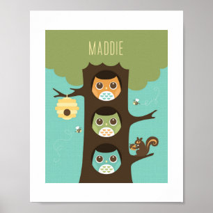 Owl Personalisiert Kinderzimmer Poster drucken