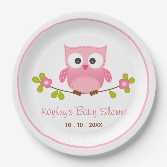 Owl Pink (Girl) Babydusche Teller (Vorderseite)