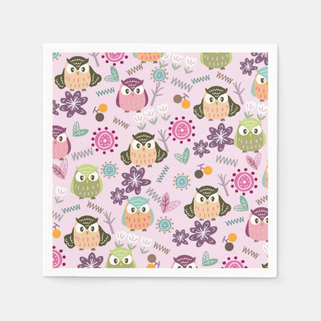 Owl Pink Napkins Serviette (Vorderseite)