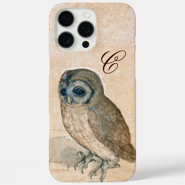 OWL , Pink, Sepia Monogramm Case-Mate iPhone Hülle (Rückseite)