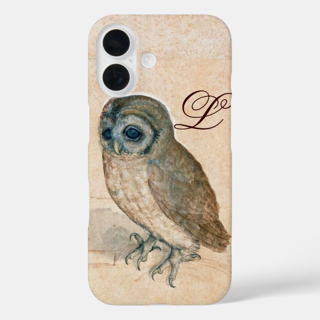 OWL , Pink, Sepia Monogramm Case-Mate iPhone Hülle (Rückseite)