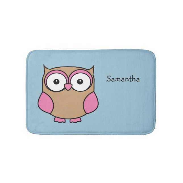 Owl Pink und Tan Personalisiert Badematte (Vorderseite)