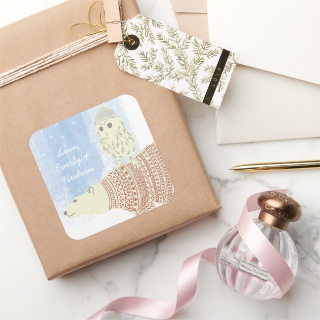 Owl Polar Bär Geschnittene Hasen und Sweaters Star Quadratischer Aufkleber (Schenken)