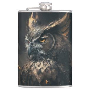 Owl Portrait Animal Nature Dark Painting Flachmann
