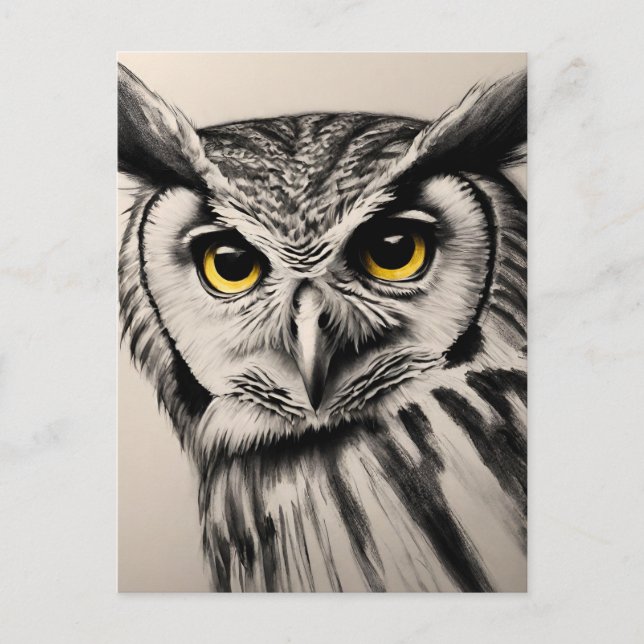 Owl-Portrait- Holzkohleskizze Postkarte (Vorderseite)