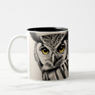 Owl-Portrait- Holzkohleskizze Zweifarbige Tasse