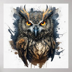 Owl Portrait Tiermalerei Natur im Freien Kunst, Di Poster