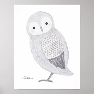 Owl Poster Snow Owl Illustration Owl Kinderzimmer 