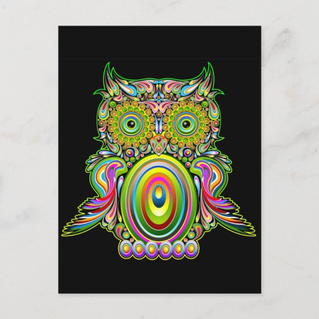 Owl Psychedelic Popart Postcard Postkarte (Vorderseite)