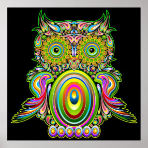 Owl Psychedelic Popart Poster