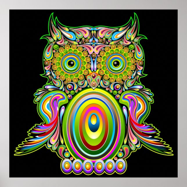 Owl Psychedelic Popart Poster (Vorne)