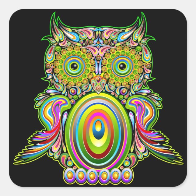 Owl Psychedelic Popart Sticker (Vorderseite)