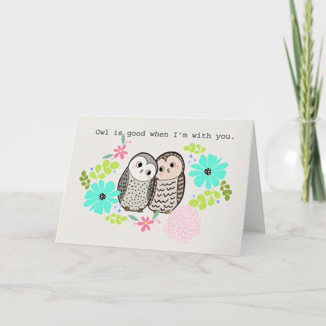 Owl pun Liebe Jubiläum Valentine Couple Card Eule Dankeskarte (Vorderseite)