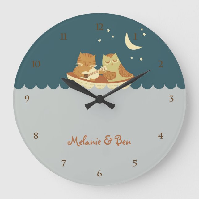 Owl & Pussycat (Sea Blue) Große Wanduhr (Vorderseite)