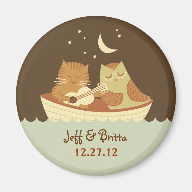 Owl & Pussycat Storybook Wedding (blau und braun) Magnet (Vorne)