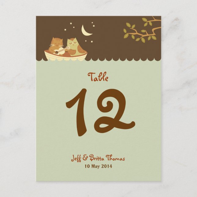 Owl & Pussycat Storybook Wedding (blau und braun) Postkarte (Vorderseite)