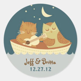 Owl & Pussycat Storybook Wedding (Sea Blue) Runder Aufkleber