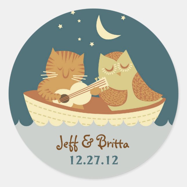Owl & Pussycat Storybook Wedding (Sea Blue) Runder Aufkleber (Vorderseite)
