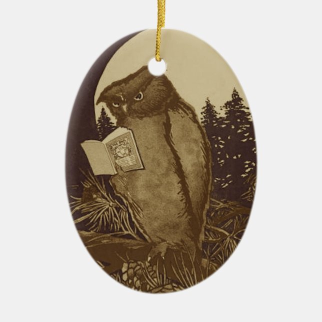 Owl Reading a book of Moonlight Keramik Ornament (Vorne)