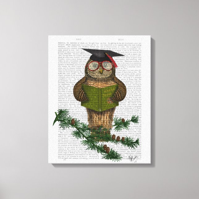Owl Reading on Branch Leinwanddruck (Vorderseite)