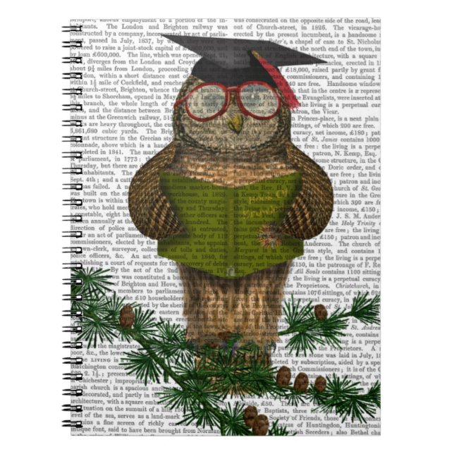 Owl Reading on Branch Notizblock (Vorderseite)