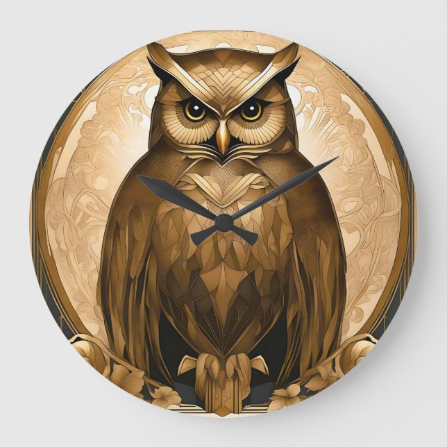Owl Retro Art Déco Große Wanduhr (Vorderseite)