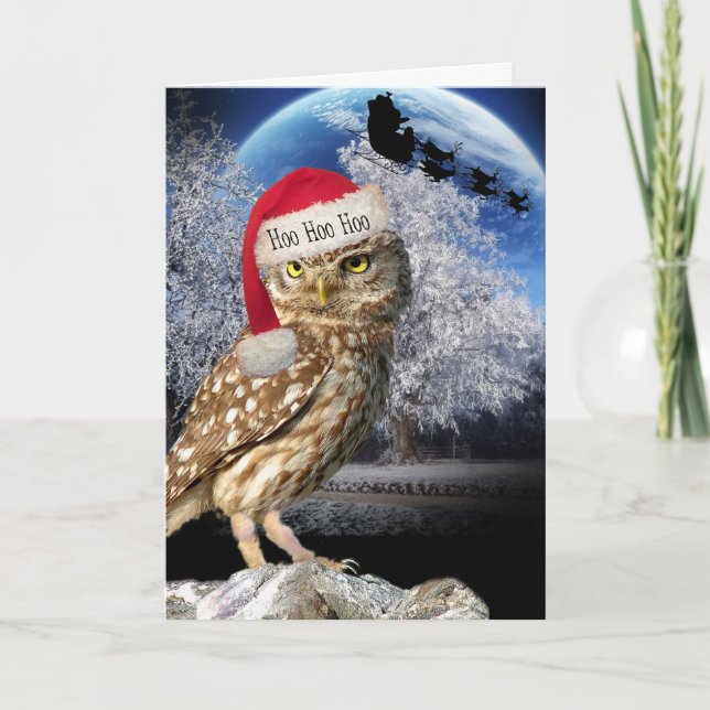 Owl Santa Card Feiertagskarte (Vorderseite)