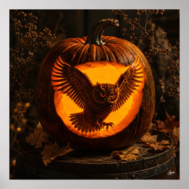 Owl Silhouette Rustic Pumpkin Poster (Vorne)