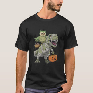 Owl Skeleton Riding Mummy Dinosaur TRex Halloween T-Shirt