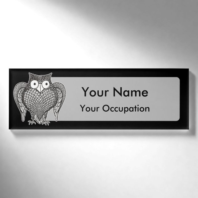 Owl Sketch Cartoon Namenschild (Vorderseite)